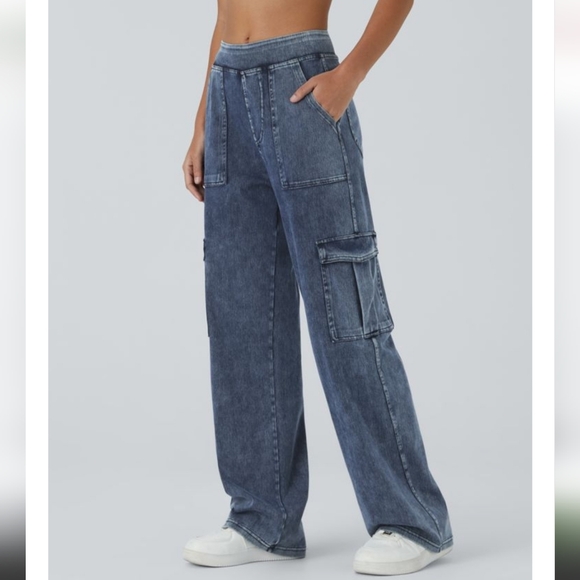 HALARA Pants - Halara Mid Rise Stylish Blue Cargo Jeans
